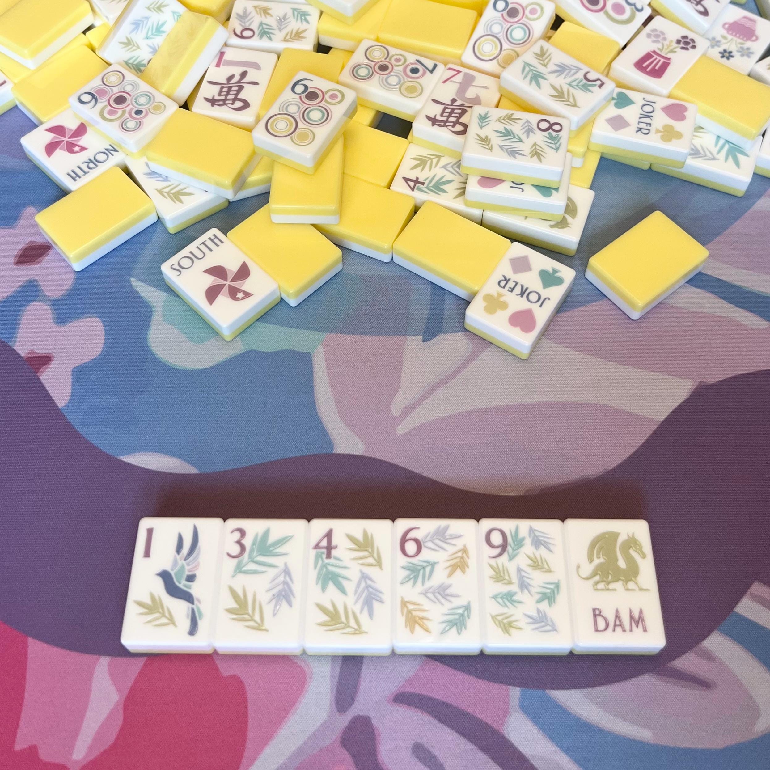 Happy Abstract Mahjong Tile Set - Large Numbers - Yellow