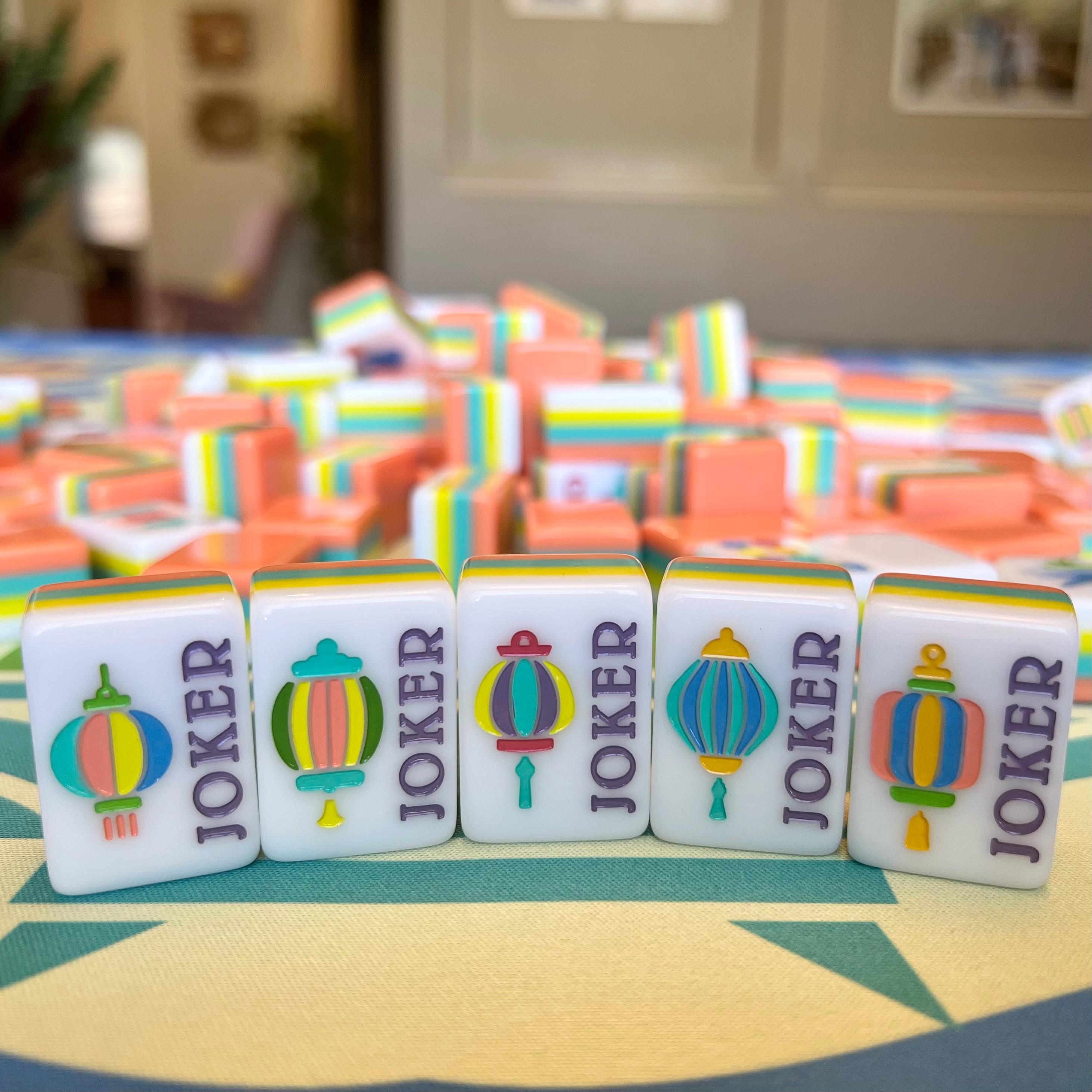 Traditional-ish Mahjong Tile Set - 4 layers - coral, turquoise, yellow