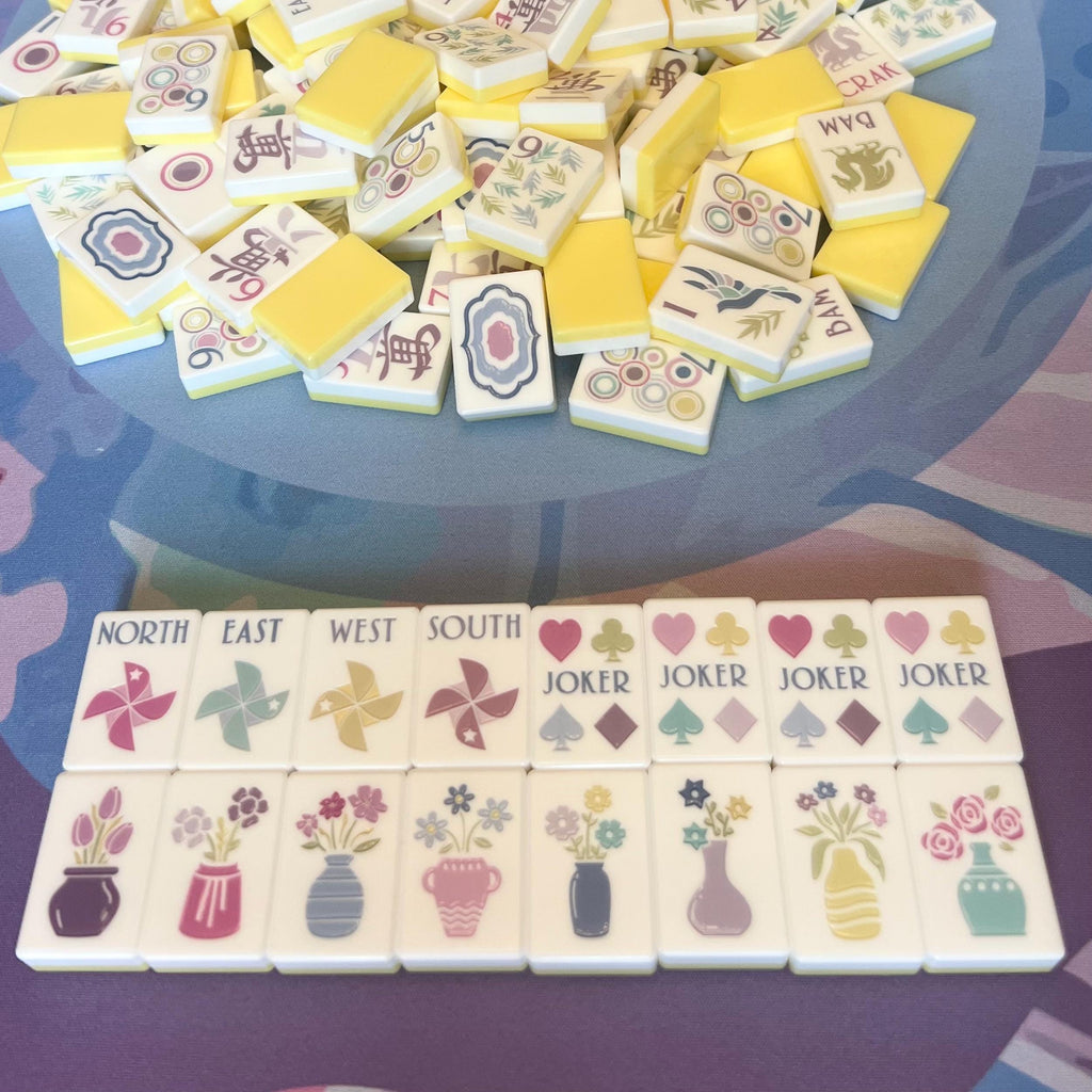 Happy Abstract Mahjong Tile Set - Large Numbers - Yellow
