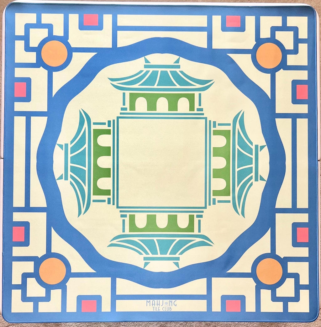 Traditional-ish Mahjong Mat - Pagoda blue and yellow