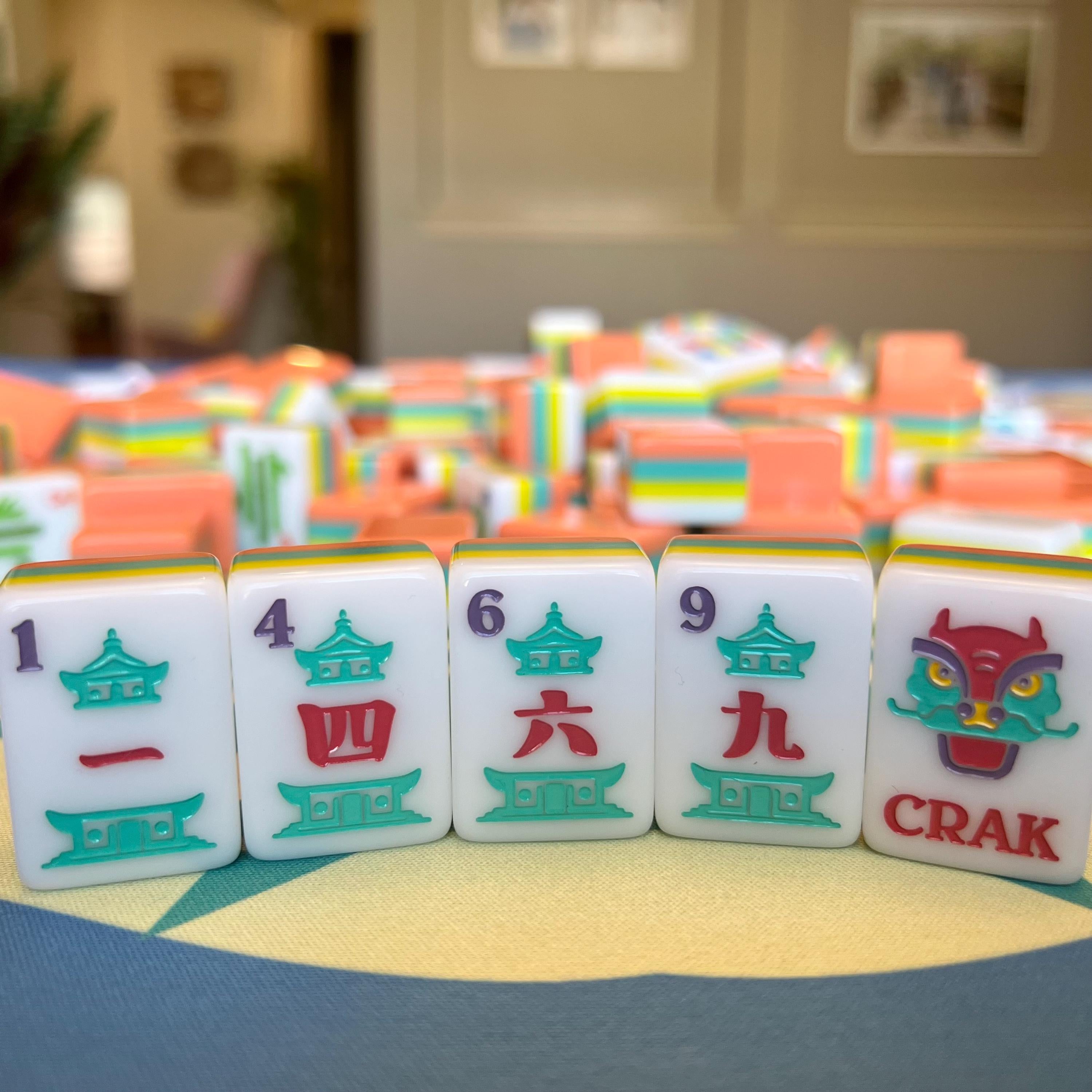 Traditional-ish Mahjong Tile Set - 4 layers - coral, turquoise, yellow