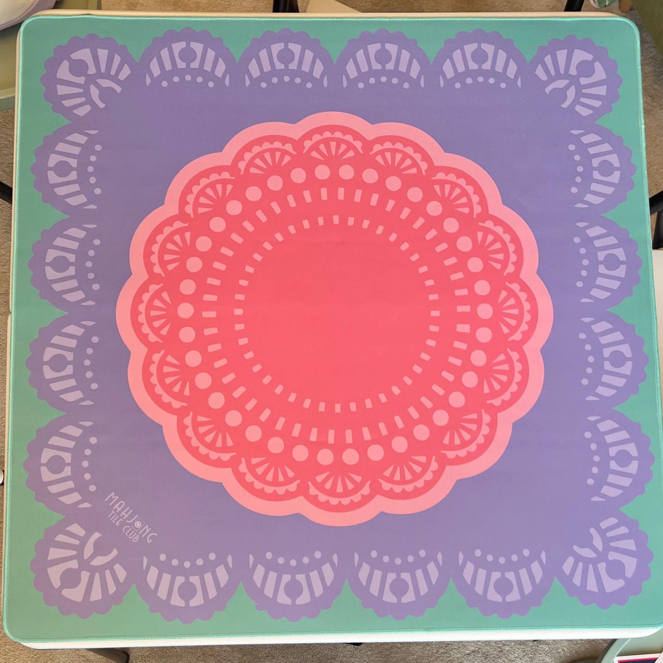 Afternoon Tea Mahjong Mat - Pink, Purple and Green Lace