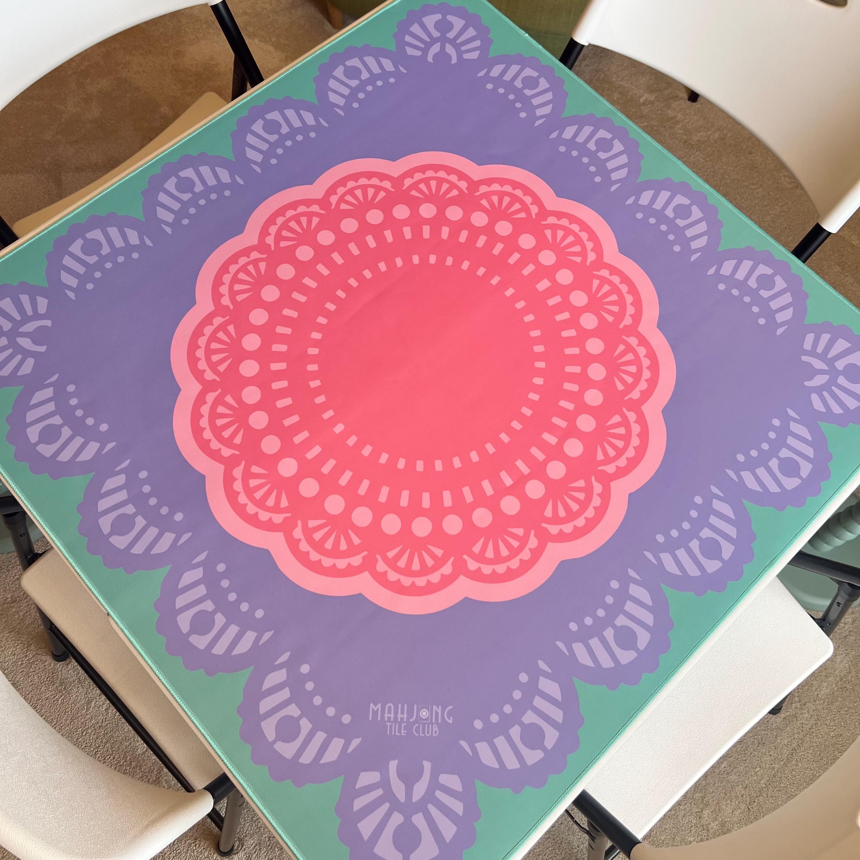 Afternoon Tea Mahjong Mat - Pink, Purple and Green Lace