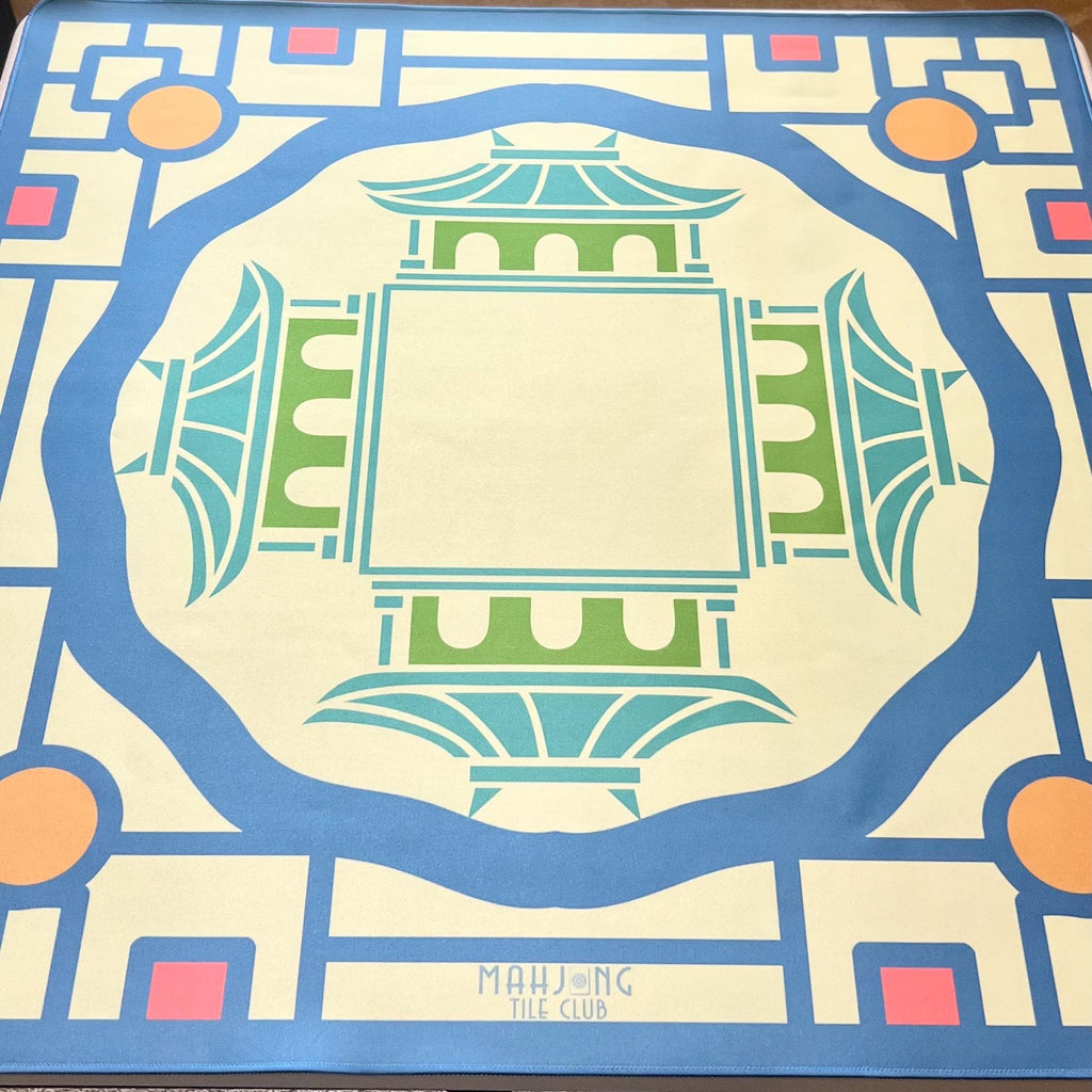 Traditional-ish Mahjong Mat - Pagoda blue and yellow