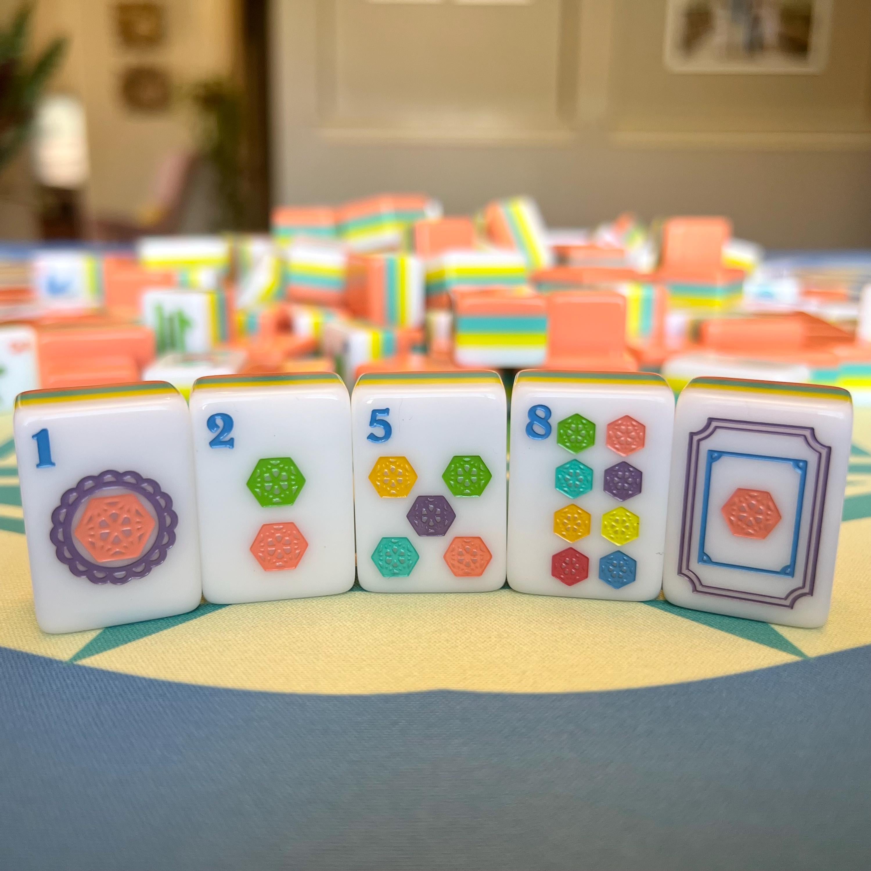Traditional-ish Mahjong Tile Set - 4 layers - coral, turquoise, yellow