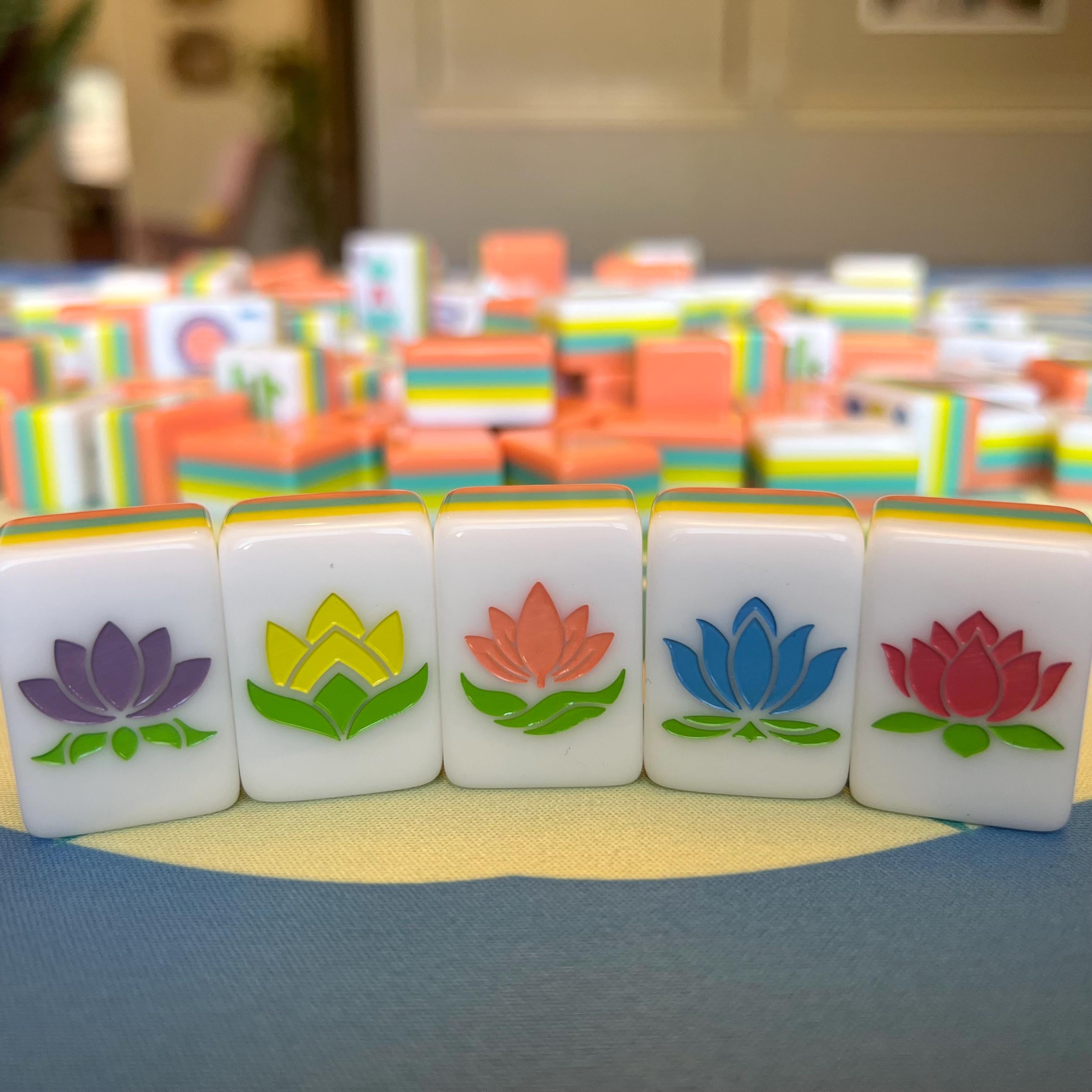 Traditional-ish Mahjong Tile Set - 4 layers - coral, turquoise, yellow